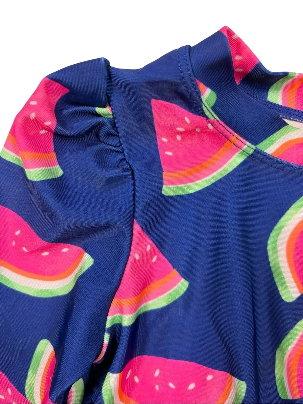 Wonder Nation Navy Long-Sleeve Swim Rashguard with Pink Watermelon Print